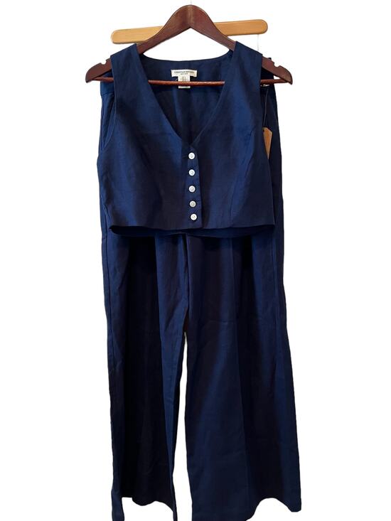 Christian Siriano Pants - Christian Siriano Wide Leg Linen Pants & Waistcoat Vest Set Navy Blue 10